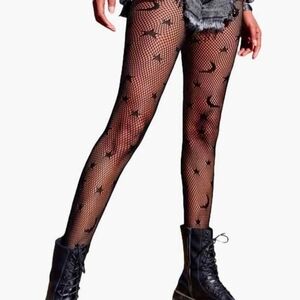 New Stylish Black Fishnet Tights with Star and Moon Pattern